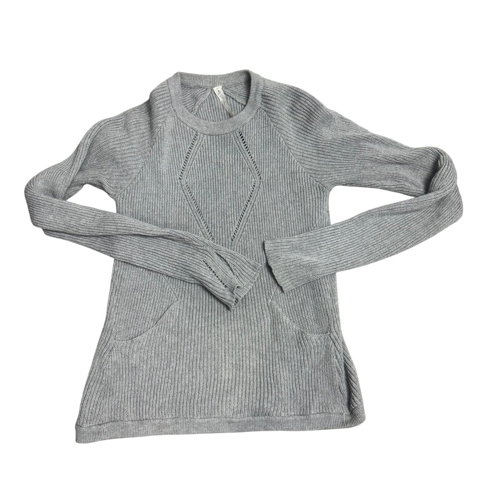 Lululemon Cotton Knit‎ Sweater Pullover Thumb Holes Pockets Gray Size 8